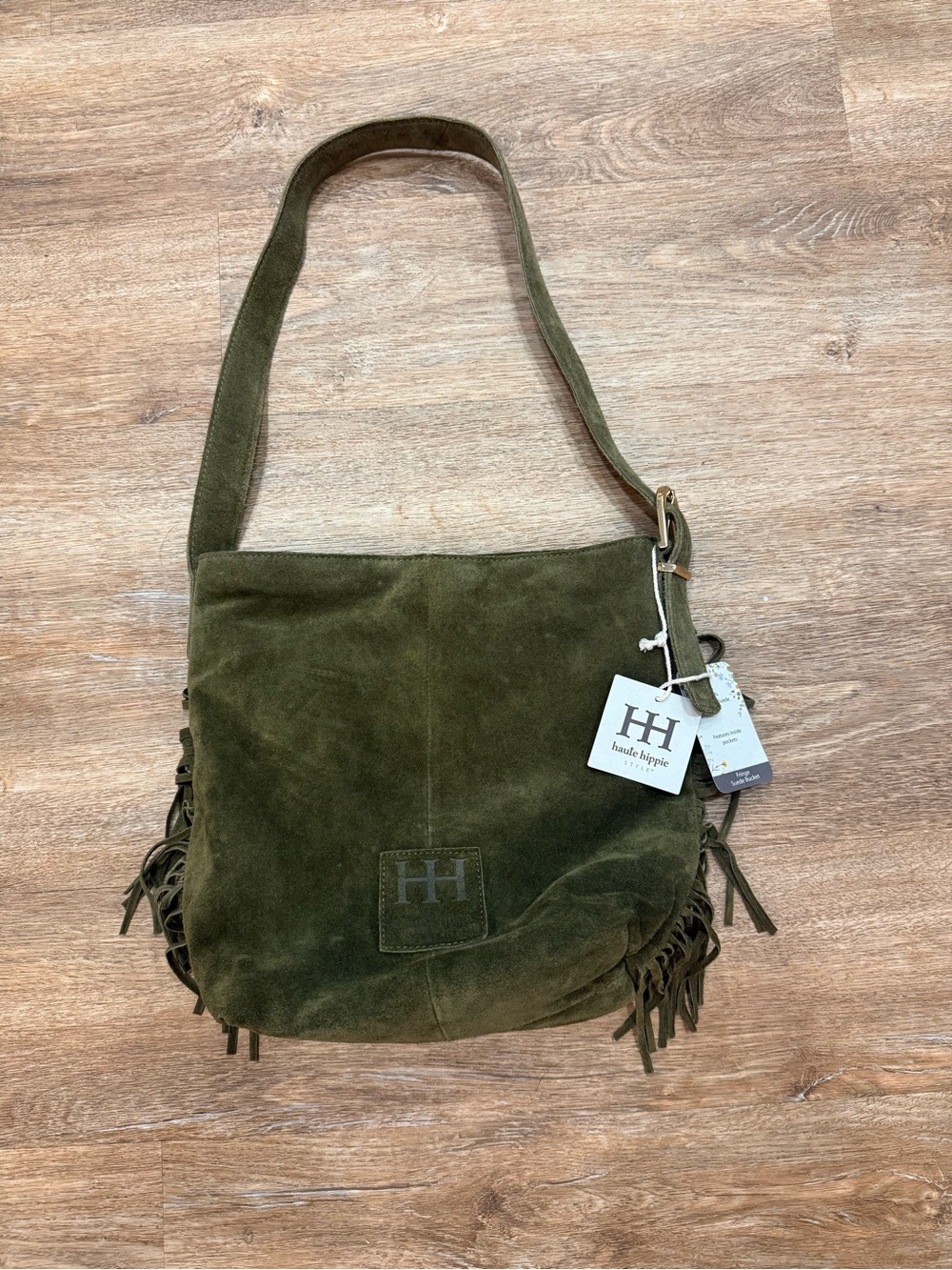 Haute Hippie Olive Suede Fringe Shoulder Bag